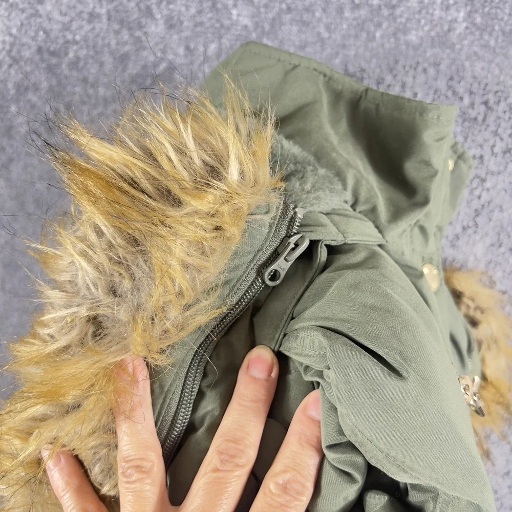 Justice Girls Parka Jacket Size 18 20 Olive Green Faux Fur Hood Winter Coat